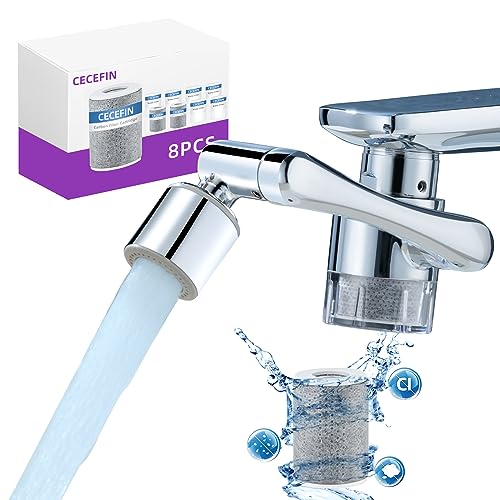 CECEFIN Water-Filter for Sink-Faucet Extender-Aerator - 9pcs Cartridges Reduce Chlorine for Bathroom/Kitchen Skin Face Eye Wash,Brass Faucet Mount Purifier System,1080°Rotating 2-Mode Swivel Aerator - Image 1