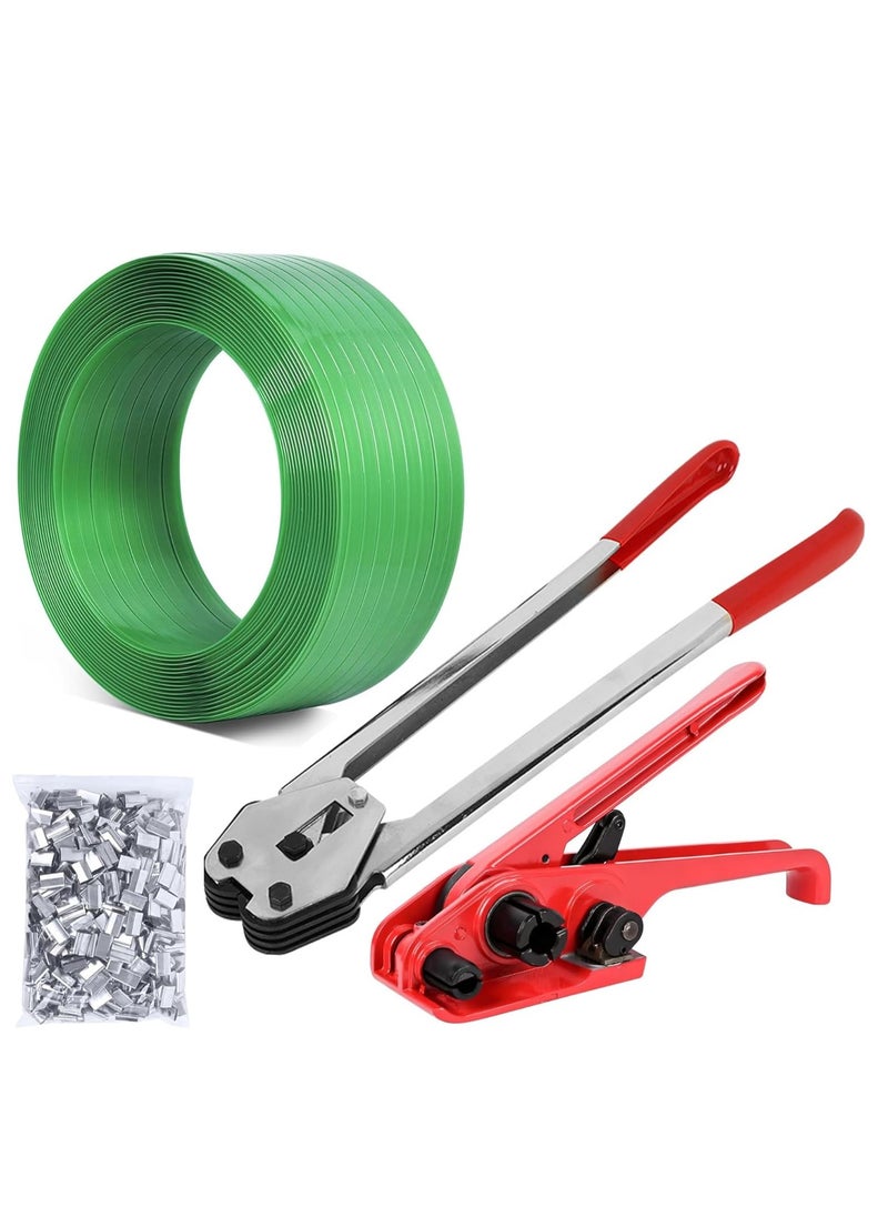 Rubik Banding Strapping Kit, 100 Metal Seals, 350 Meter PET Band, Strapping Tensioner and Sealer Plier Tool for Pallet Packaging & Shipping Supplies  - Image 1