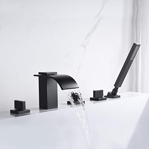 sumerain Waterfall Roman Tub Faucet Matte Black Deck Mount Bath Tub Filler with Hand Shower,High Flow,SUMERAIN - Image 4