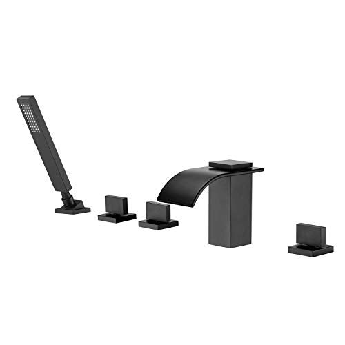 sumerain Waterfall Roman Tub Faucet Matte Black Deck Mount Bath Tub Filler with Hand Shower,High Flow,SUMERAIN - Image 1