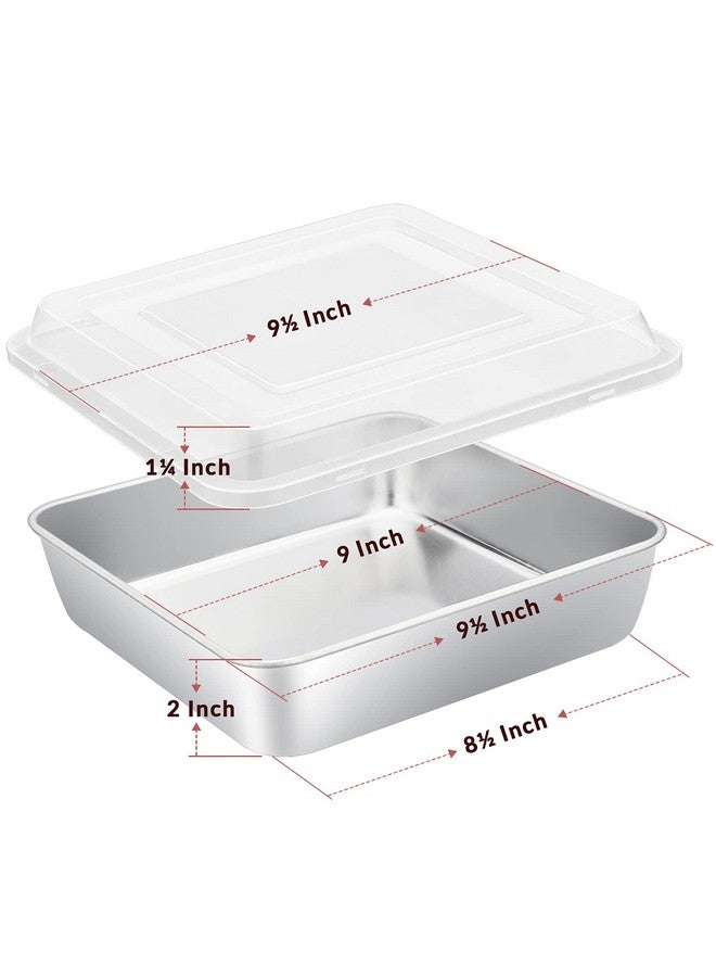 E-far صينية كعكة مربعة 9 إنش مع غطاء، 9x9 صواني براوني من الفولاذ المقاوم للصدأ مجموعة من 2، غير سامة وصحية، سهلة التنظيف وآمنة في غسالة الصحون - 4 قطع (2 صينية + 2 غطاء) - Image 2