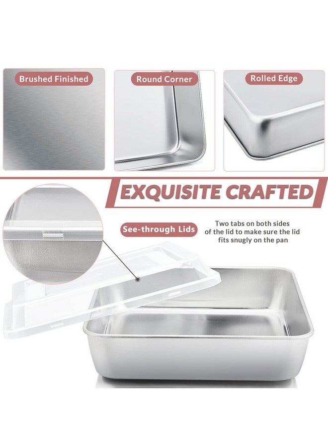 E-far صينية كعكة مربعة 9 إنش مع غطاء، 9x9 صواني براوني من الفولاذ المقاوم للصدأ مجموعة من 2، غير سامة وصحية، سهلة التنظيف وآمنة في غسالة الصحون - 4 قطع (2 صينية + 2 غطاء) - Image 3