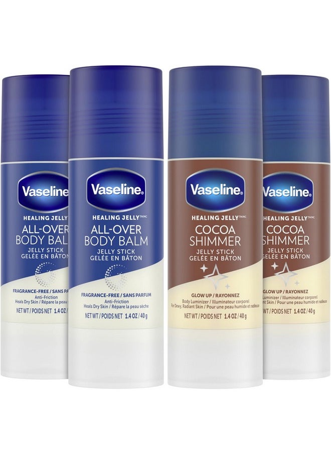 Vaseline Vaseline Lotion Bundle, Cocoa Shimmer Jelly Stick Highlighter & Luminizer + All Over Body Balm Stick, Vaseline Cocoa Butter, Body Balm Skin Care Set, Petroleum Jelly for Dry Skin (4 Piece Set)  - Image 1