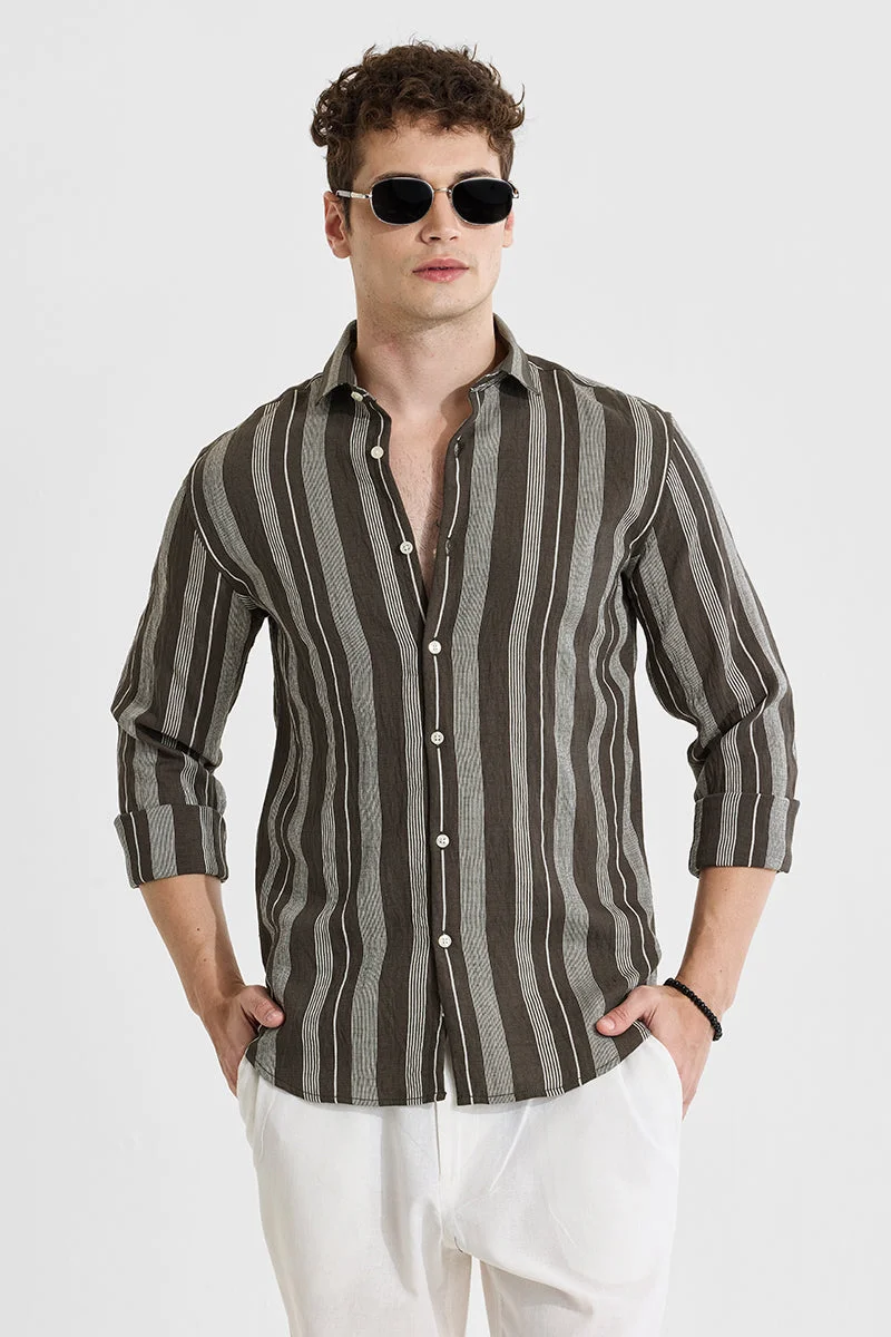 SNITCH Olive Stripes Slim Fit Shirt