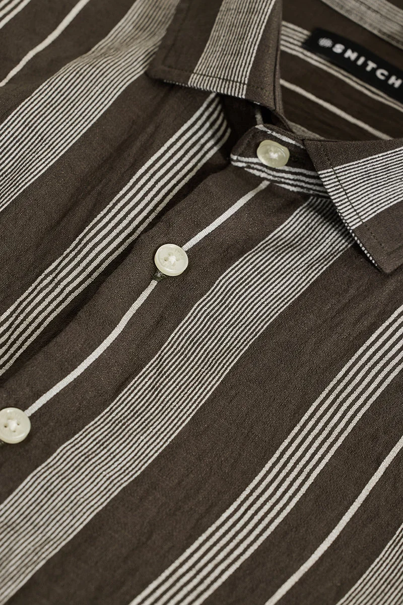SNITCH Olive Stripes Slim Fit Shirt
