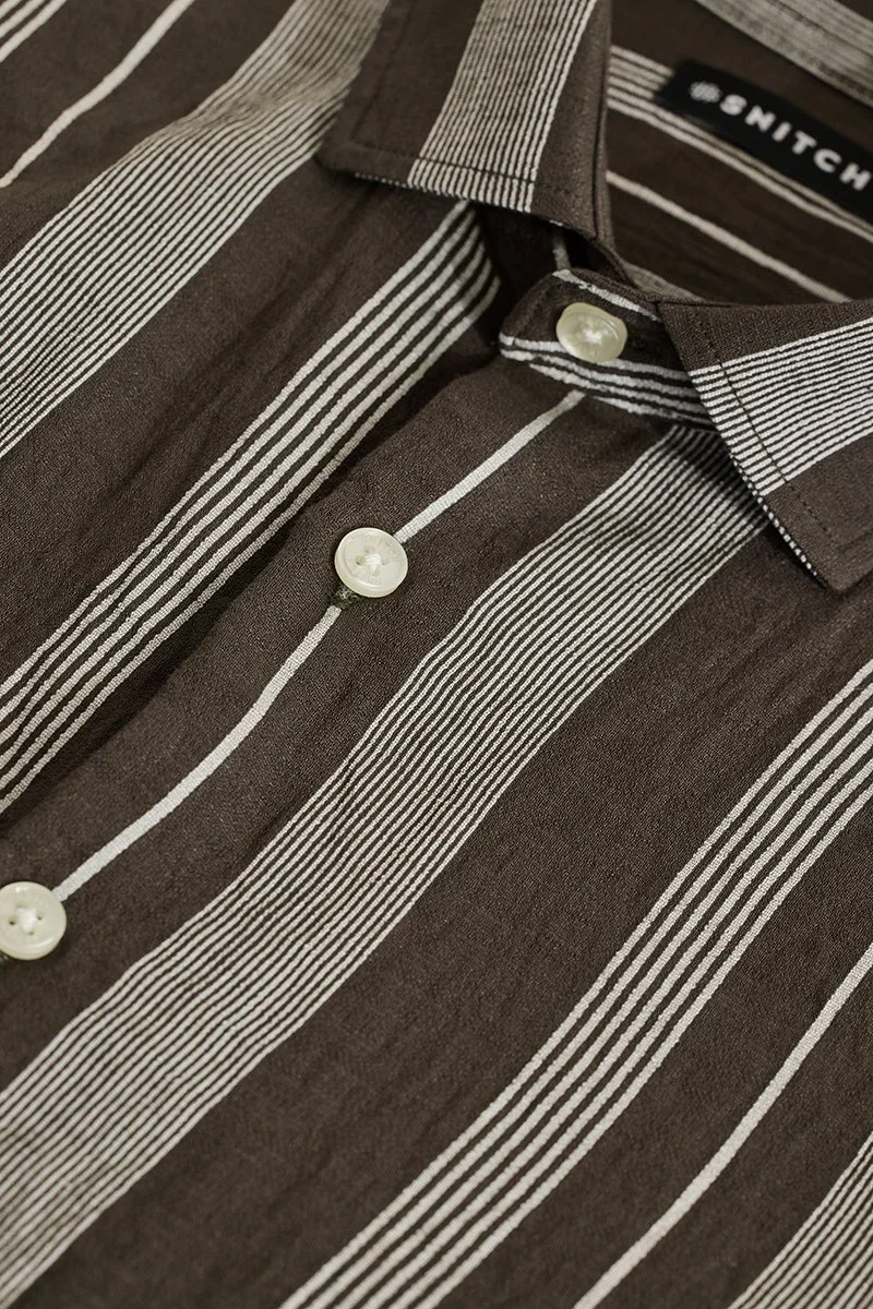SNITCH Olive Stripes Slim Fit Shirt