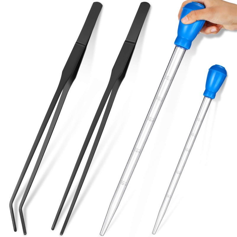 Weewooday 2 Pieces Aquarium Coral Feeder with 2 Pieces Stainless Steel Feeding Long Tweezers Syringe Spot Coral Feeder Reptile Feeding Tools for Aquatic Plant Reef Anemones Lionfish (Blue, Black) - Image 1