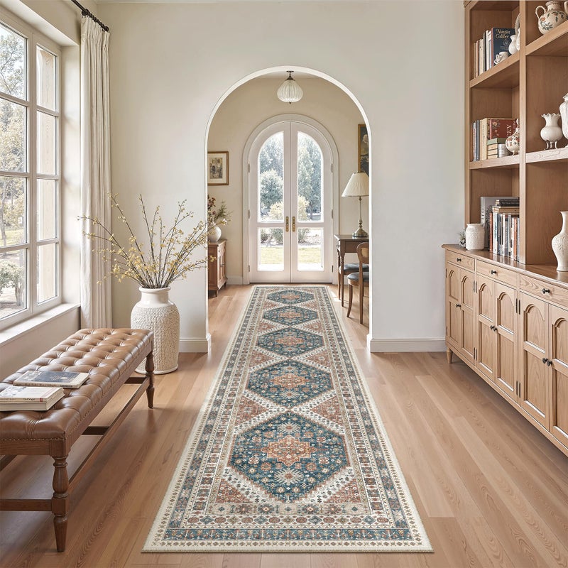 Madane Hallway Runner Rug 2x12 Extra Long Washable Runner Rugs with Rubber Backing Non Slip Carpet Runner for Hallway Vintage Rug Runners for Kitchen Laundry Room Entryway Navy Blue 2x12