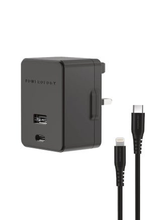 Dual Port Wall Charger, Fast Charging Ultra-Quick 32W with  1.2M Type-C Cable to Mfi Lighting Cable 1.2M - Black