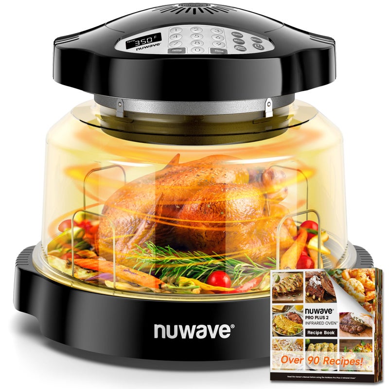 Nuwave Oven Pro Plus Air Fryer InfraRed Countertop 2025 Advanced Convection No Defrosting or Preheating Cook Fresh or Frozen Durable Power Dome 100 Presets 50 Memory PFAS Free Black