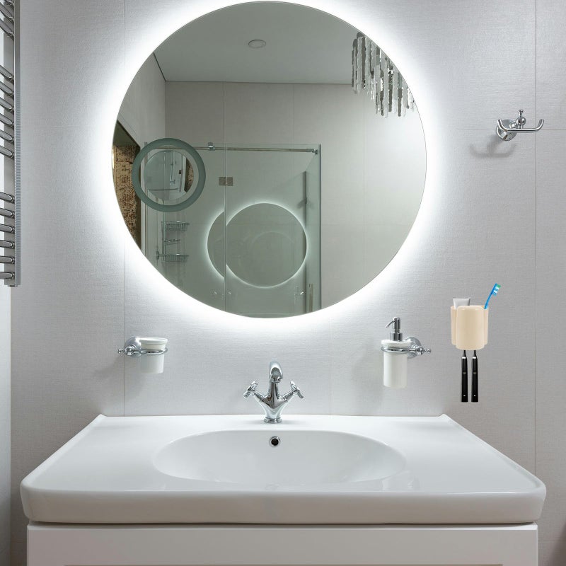 Cream Yellow Wall Mounted Toothbrush Holder Set No Drill Installation Bathroom Organizer - Image 5