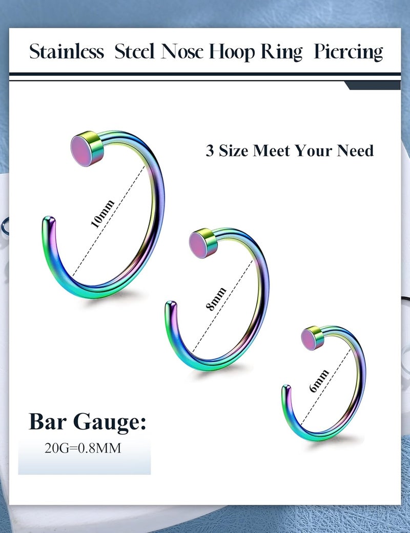 Drperfect 18/20/22G 36PCS 316L Stainless Steel Nose Rings Hoops Nose Piercing Jewelry for Women Men Colored Hoop Nose Ring 6mm 8mm 10mm 12mm - Image 2