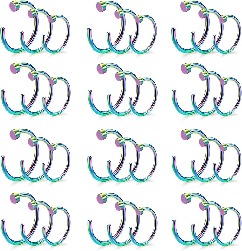 Drperfect 18/20/22G 36PCS 316L Stainless Steel Nose Rings Hoops Nose Piercing Jewelry for Women Men Colored Hoop Nose Ring 6mm 8mm 10mm 12mm - Image 1