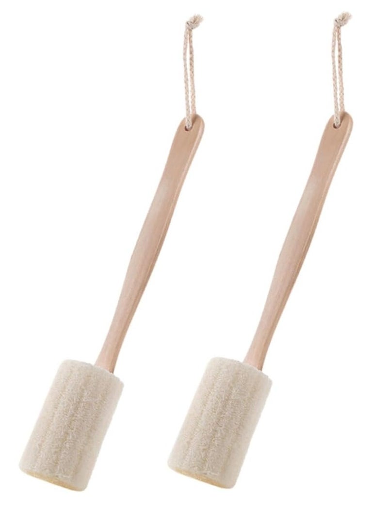 2 Pack Natural Loofah Back Scrubber with Long Wooden Handle, Premium Exfoliating Luffa Bath Sponge for Men & Women, Shower for Body & Back - Image 1