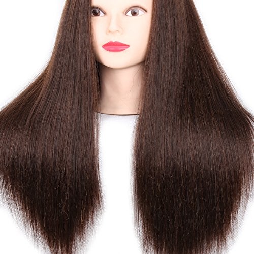 Leeven 20 Inch 60% Human Hair Training Practice Head Styling Cutting Mannequin Manikin Head with Free Clamp Holder Brown Hair Doll Head for Christmas - Image 5