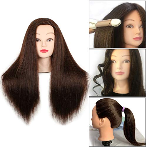 Leeven 20 Inch 60% Human Hair Training Practice Head Styling Cutting Mannequin Manikin Head with Free Clamp Holder Brown Hair Doll Head for Christmas - Image 2