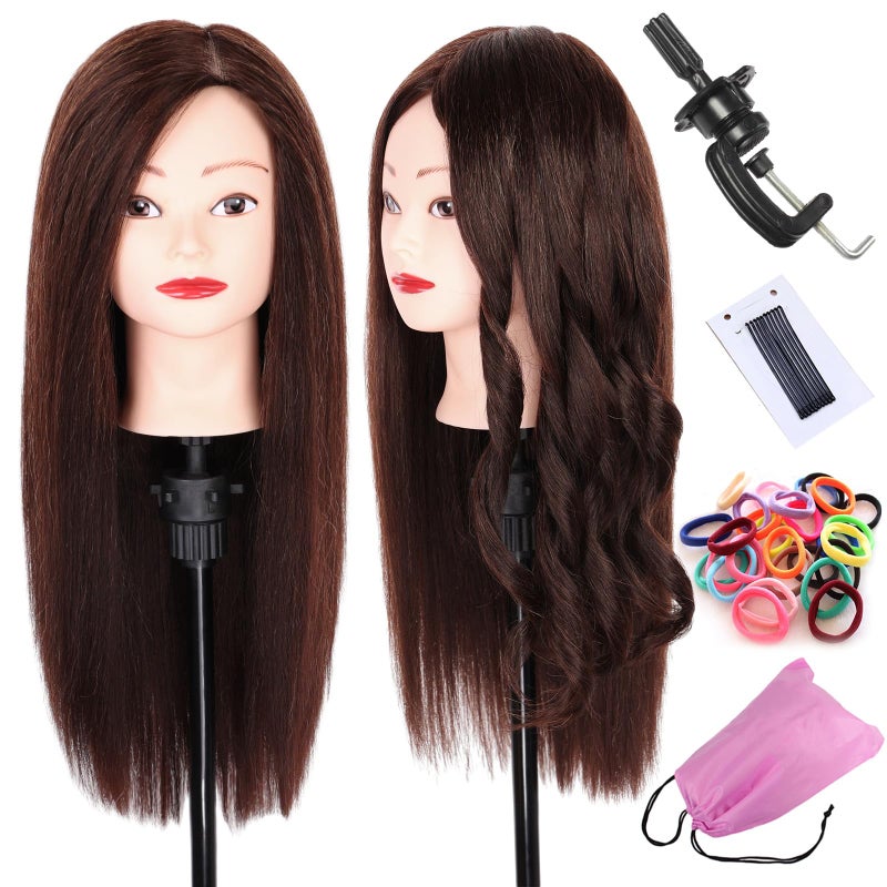 Leeven 20 Inch 60% Human Hair Training Practice Head Styling Cutting Mannequin Manikin Head with Free Clamp Holder Brown Hair Doll Head for Christmas - Image 3