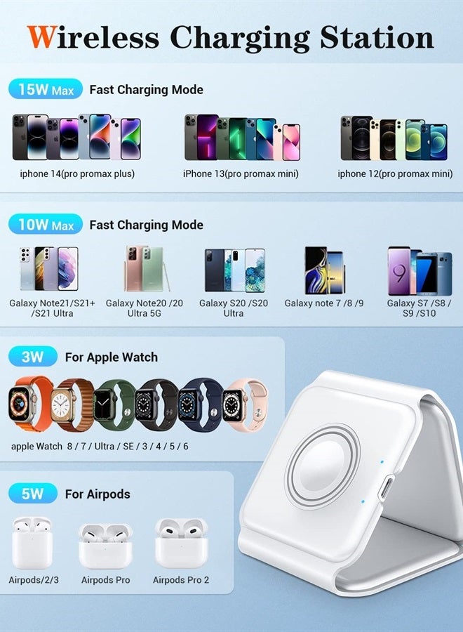 IMPUVERS Wireless Charger, Magnetic Foldable 3 in 1 Wireless Charging Pad, Fast Travel Wireless Charging Station, Compatible with iPhone 14/13/12/Pro/Max,iWatch,AirPods 3/2/Pro(Adapter Included)