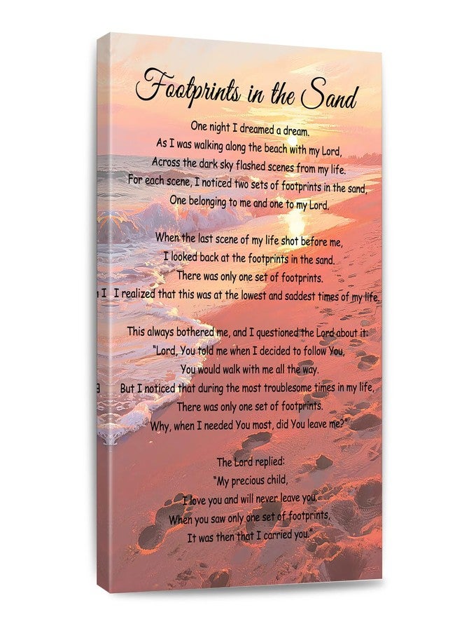 Bmotaso Footprints In The Sand Wall Art Religious Poem Poster Jesus Christian Print Retro Canvas Motivational Quotes Painting Pictures Home Decor Framed 8 * 12 Inch - Image 1