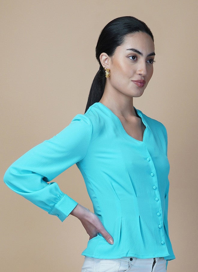 RAASSIO بلوزة بيلبوم على شكل حرف V من القطن للنساء - Image 3