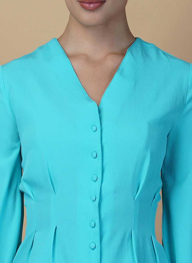 RAASSIO بلوزة بيلبوم على شكل حرف V من القطن للنساء - Image 2