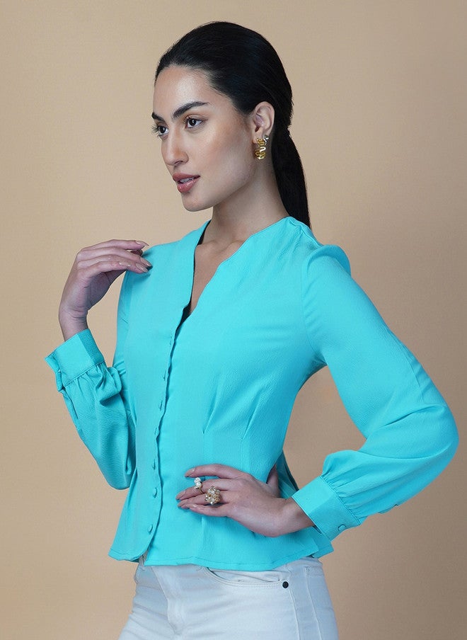 RAASSIO بلوزة بيلبوم على شكل حرف V من القطن للنساء - Image 4