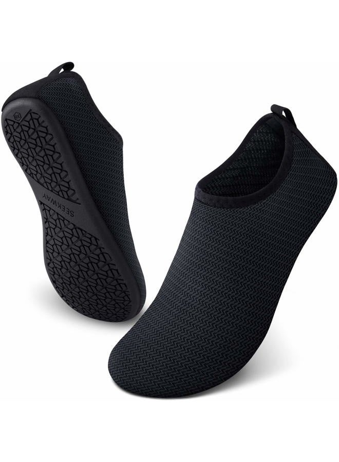 SEEKWAY Water Shoes Quick-Dry Aqua Socks Barefoot Slip-on for Beach Pool Swim River Yoga Lake Surf Women Men SK001, 2a-wave Black, 10-11 Women/9-10 Men - Image 1