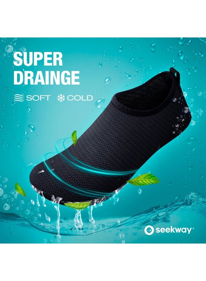SEEKWAY Water Shoes Quick-Dry Aqua Socks Barefoot Slip-on for Beach Pool Swim River Yoga Lake Surf Women Men SK001, 2a-wave Black, 10-11 Women/9-10 Men - Image 4