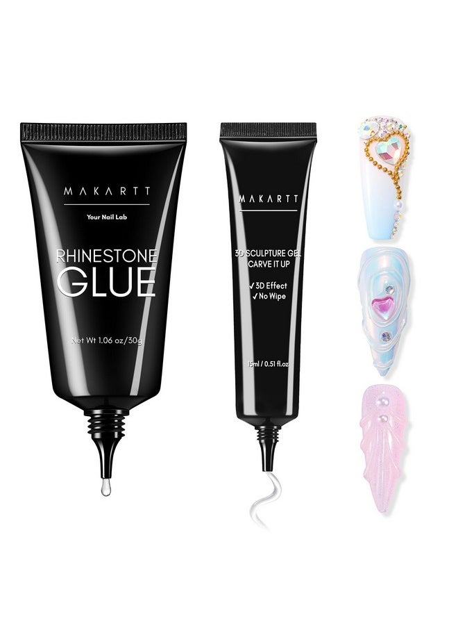 MAKARTT Nail Rhinestone Glue With 3D Nail Gel Kit Nail Charm Glue Super Strong Gel Nail Glue For Nail 3D Sculpting Gel For Drawing Molding Embossed And Decoration Diy Nail Art  - Image 1