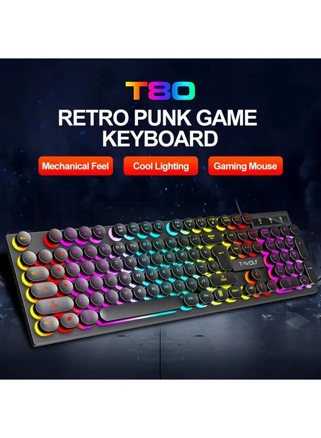 WOLF T80 Gaming Keyboard RGB Backlit USB Wired Ergonomic For PC Gaming Black - Image 2