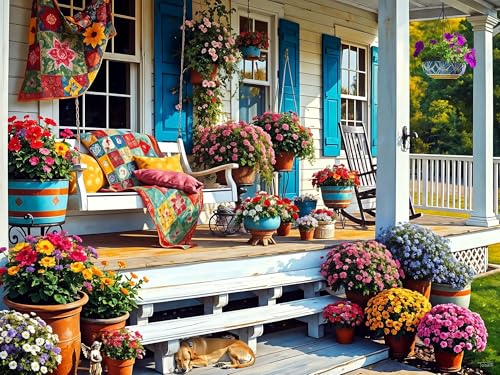Springbok Front Porch 500 Piece Jigsaw Puzzle for Adults Colorful and Nostalgic Scene Unique Cut Pieces Made in USA - Image 1