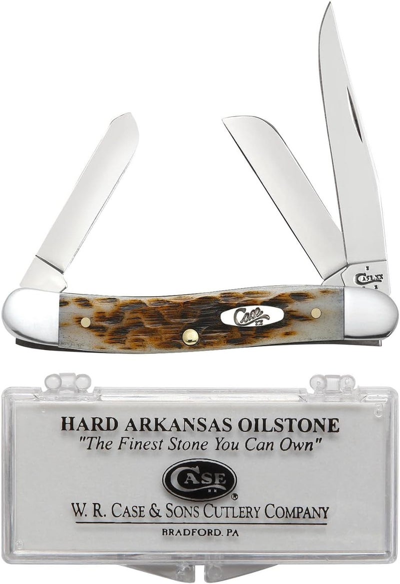 Case XX WR Pocket Knife Medium Stockman With Genuine Bone Handle, Stainless Steel Blades, Length Closed: 3 5/8 Inches (Amber Bone W/Sharpening Stone) - Image 1