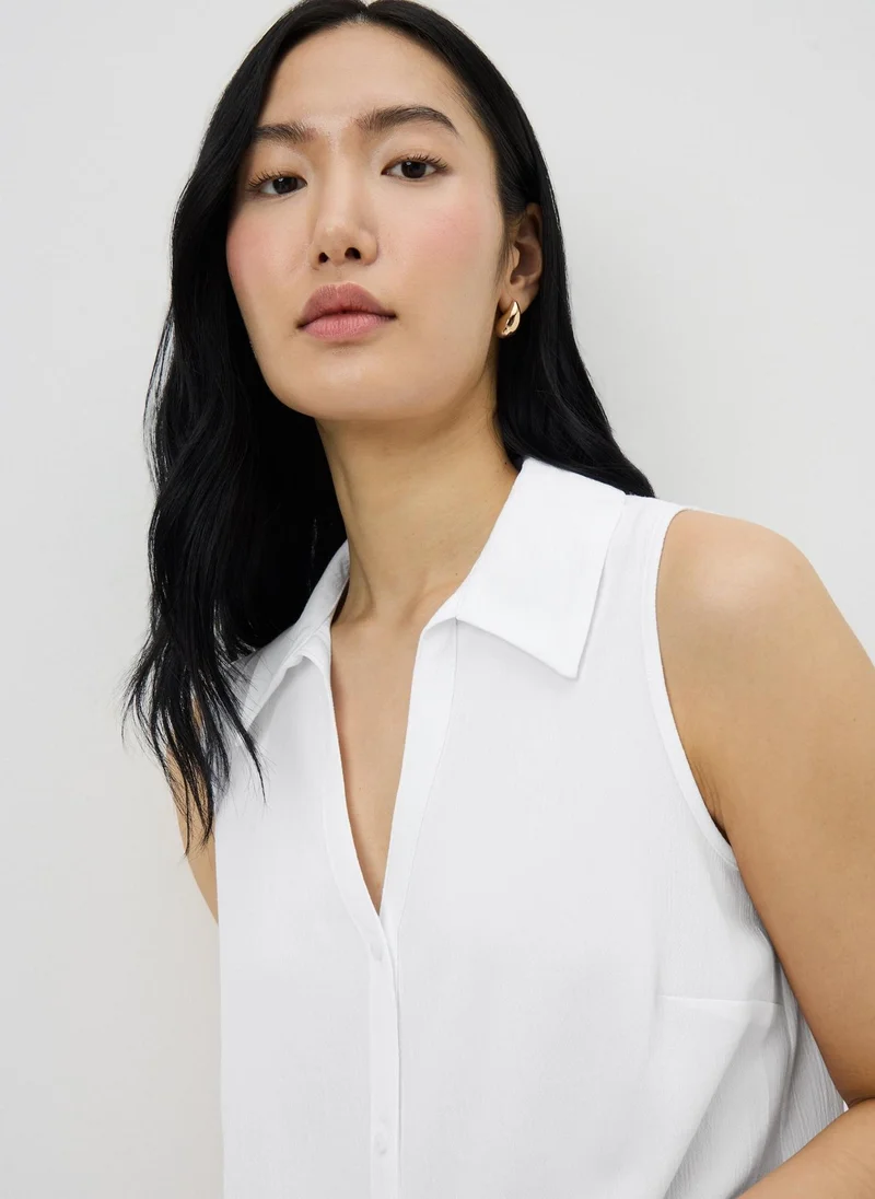 ماتلان White Sleeveless Clipper Shirt