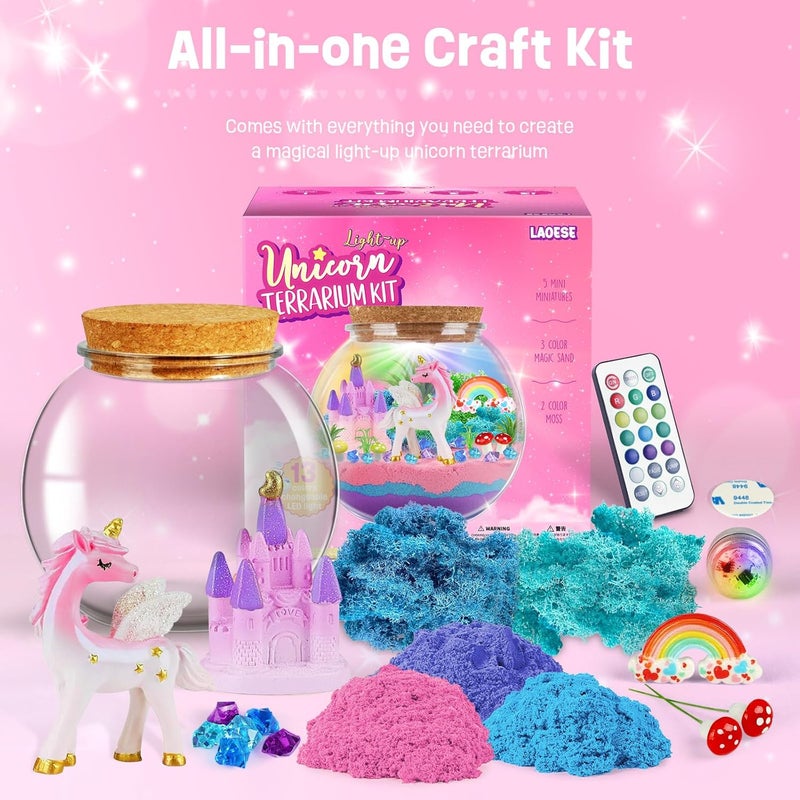 ONE TO FOUR Unicorn Gifts for Girls - Unicorn Terrarium Kit for Kids, Educational Toys for Girls - Birthday Gift for Kid Ages 4 5 6 7 8 12 Years, Arts and Crafts Supplies Set - Image 2