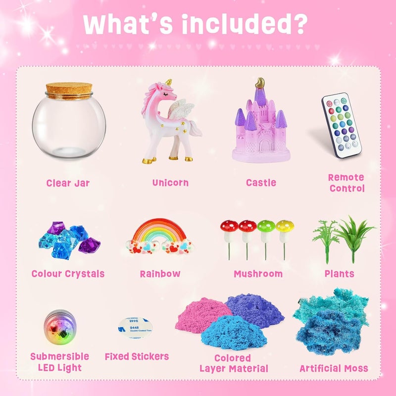 ONE TO FOUR Unicorn Gifts for Girls - Unicorn Terrarium Kit for Kids, Educational Toys for Girls - Birthday Gift for Kid Ages 4 5 6 7 8 12 Years, Arts and Crafts Supplies Set - Image 4