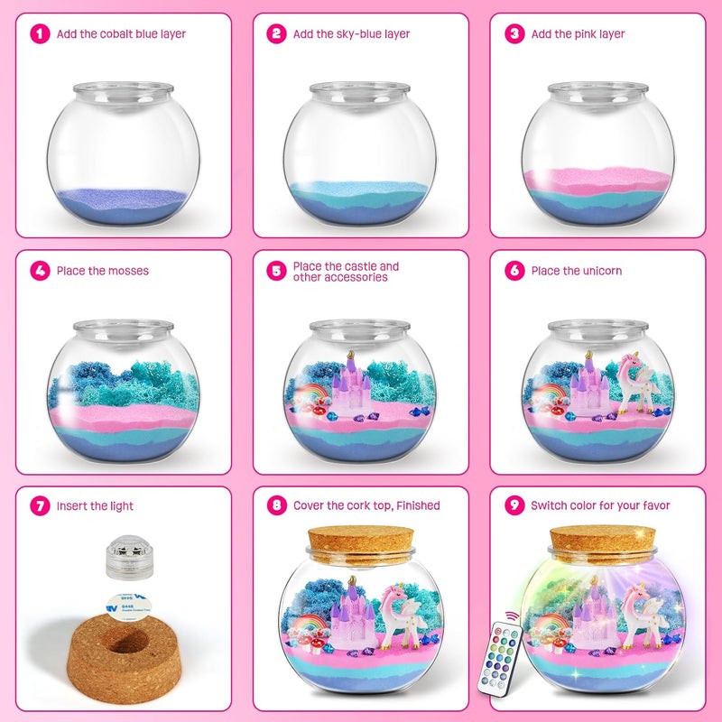 ONE TO FOUR Unicorn Gifts for Girls - Unicorn Terrarium Kit for Kids, Educational Toys for Girls - Birthday Gift for Kid Ages 4 5 6 7 8 12 Years, Arts and Crafts Supplies Set - Image 5