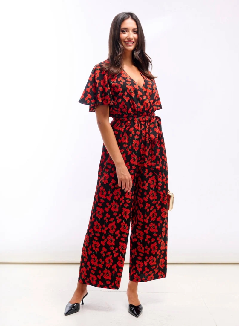 Needs No Label  Red Floral Flutter Sleeve Jumpsuit for Women | Best Price UAE