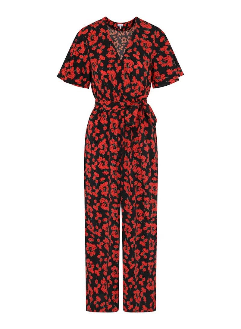 Needs No Label  Red Floral Flutter Sleeve Jumpsuit for Women | Best Price UAE