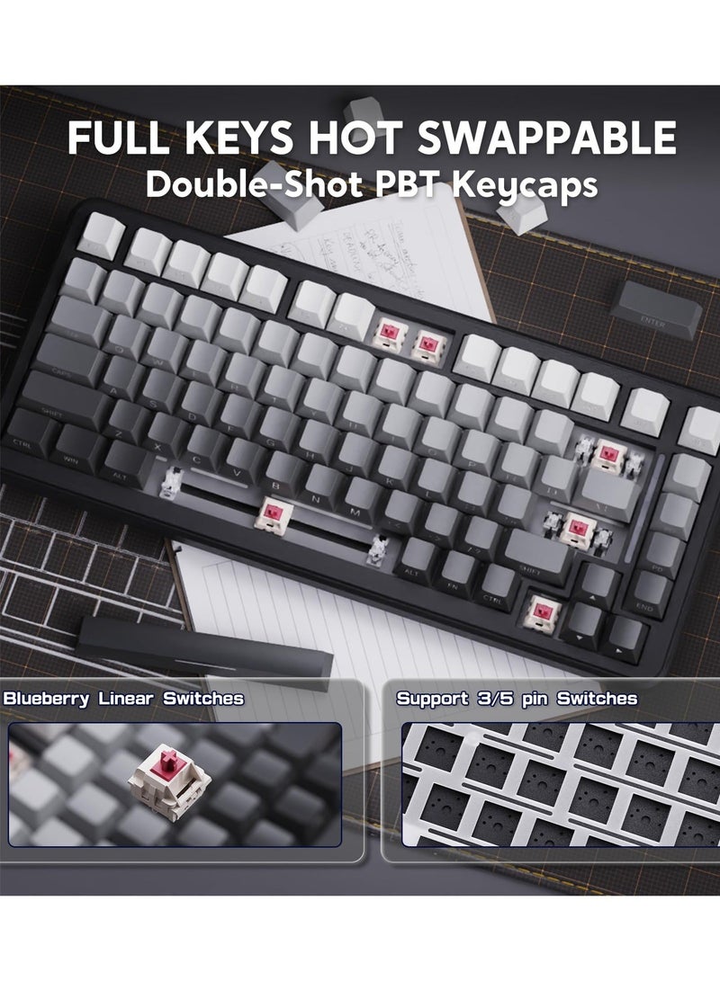 Attack Shark M86 83 Keys Wireless Mechanical Keyboard, 75% Gasket Hot Swappable Custom Keyboard, Side Printed PBT Keycaps, RGB Backlit, Pre-lubed Switches, BT/2.4GHz/ Wired Mechanical Gaming Keyboard - Image 5