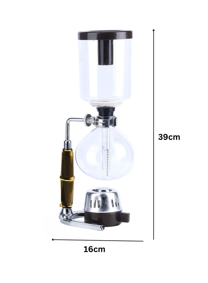 صانعة القهوة ليينغ 5 أكواب بتقنية السيفون (سايفون) مع موقد كحول، ملعقة مسحوق قهوة بلاستيكية، قماش فلتر وعصا خشبية (مقبض خشبي) - Image 3