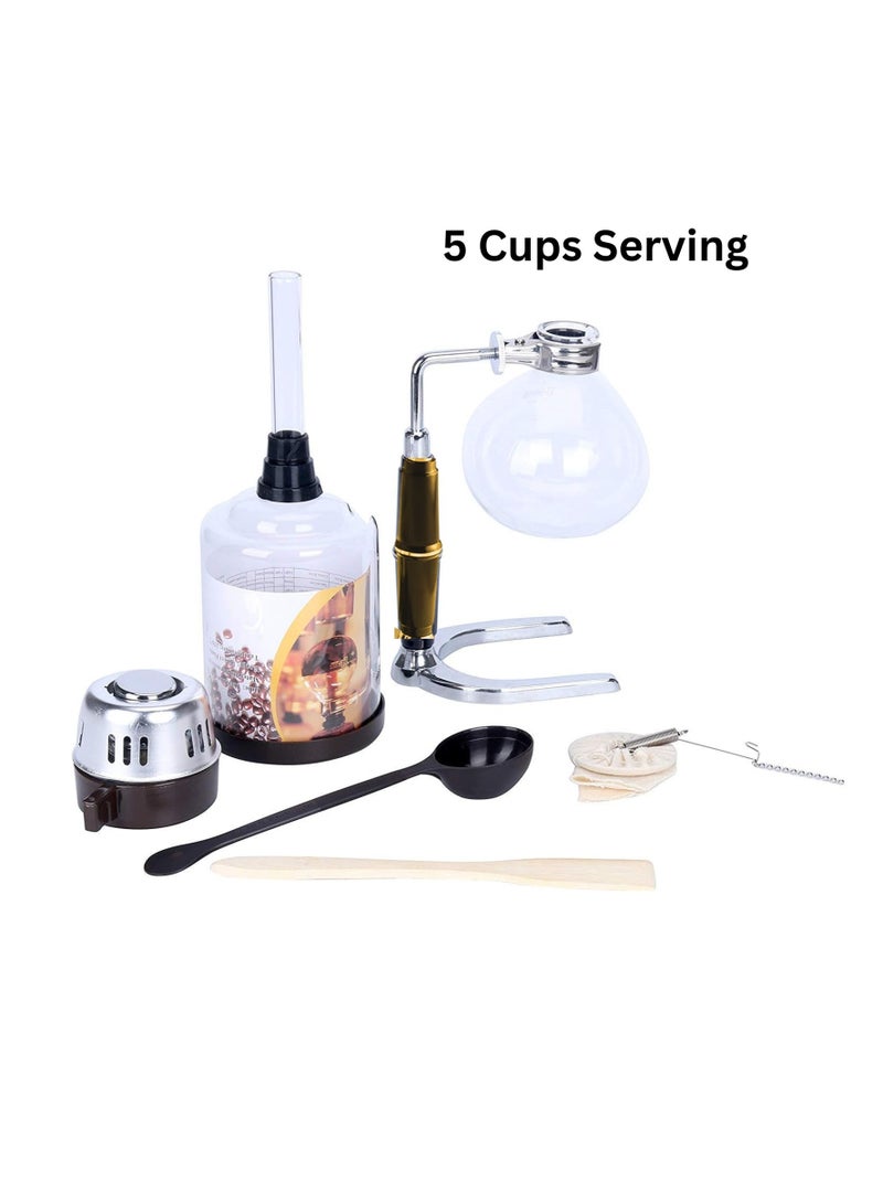 صانعة القهوة ليينغ 5 أكواب بتقنية السيفون (سايفون) مع موقد كحول، ملعقة مسحوق قهوة بلاستيكية، قماش فلتر وعصا خشبية (مقبض خشبي) - Image 4
