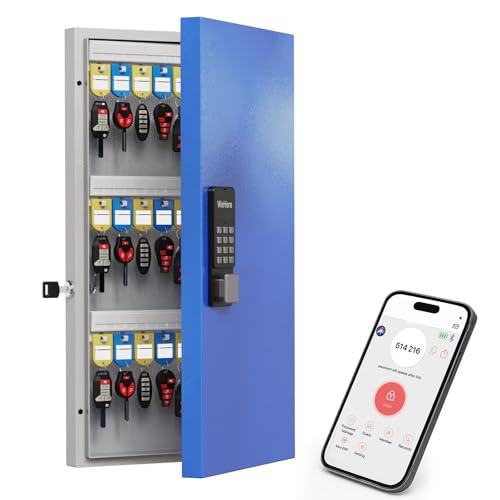 WeHere صندوق قفل مفاتيح 48 مفتاح مثبت على الحائط WeHere، بلوتوث/OTP/واي فاي عن بُعد/رمز ثابت/فتح بالمفتاح، خزانة مفاتيح ذكية، حافظة تنظيم المفاتيح، دليل إدارة المفاتيح للشقق، الفنادق، المكاتب، المنازل - Image 1