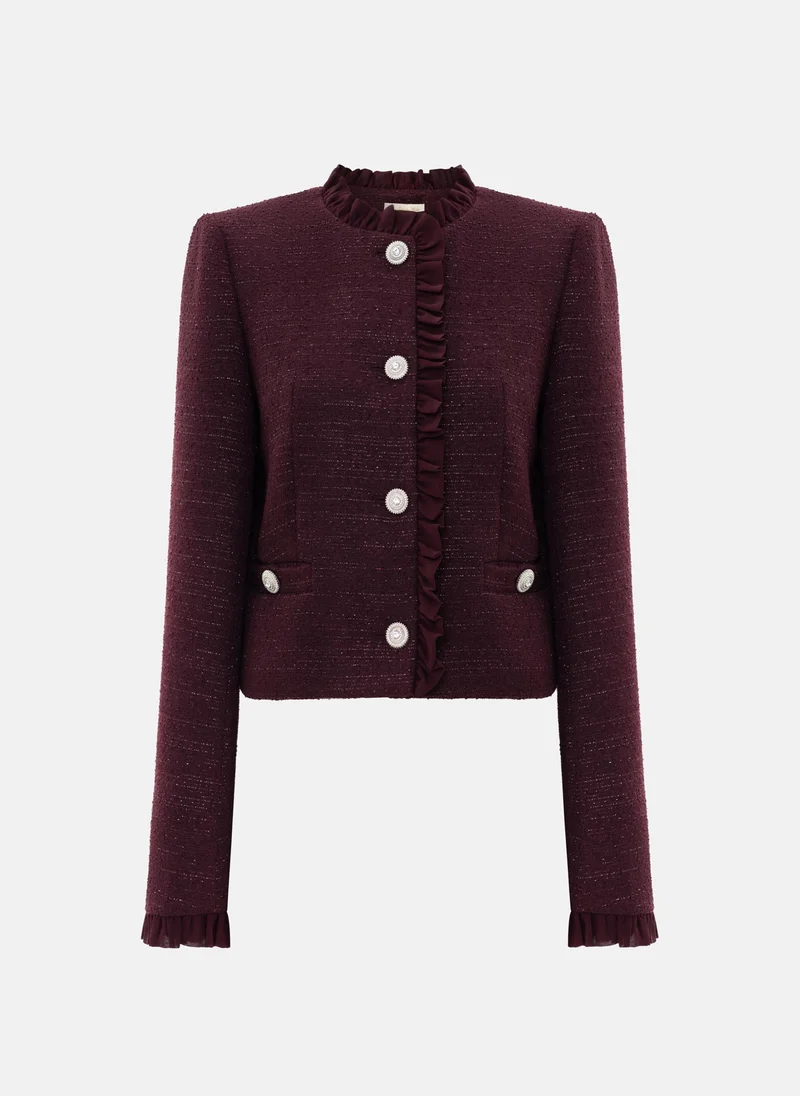 Lichi Single-breasted tweed jacket with ruffles