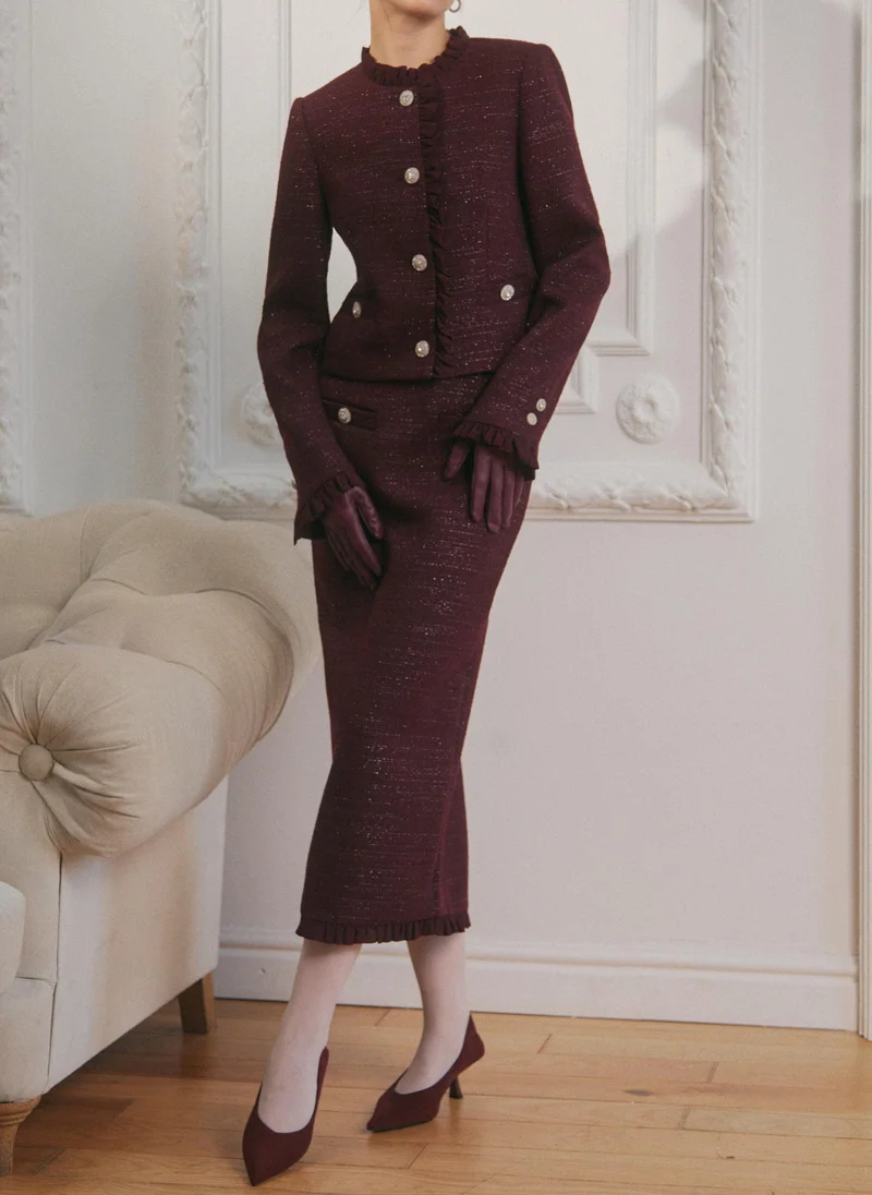 Lichi  Single-breasted tweed jacket with ruffles for Women | Best Price UAE