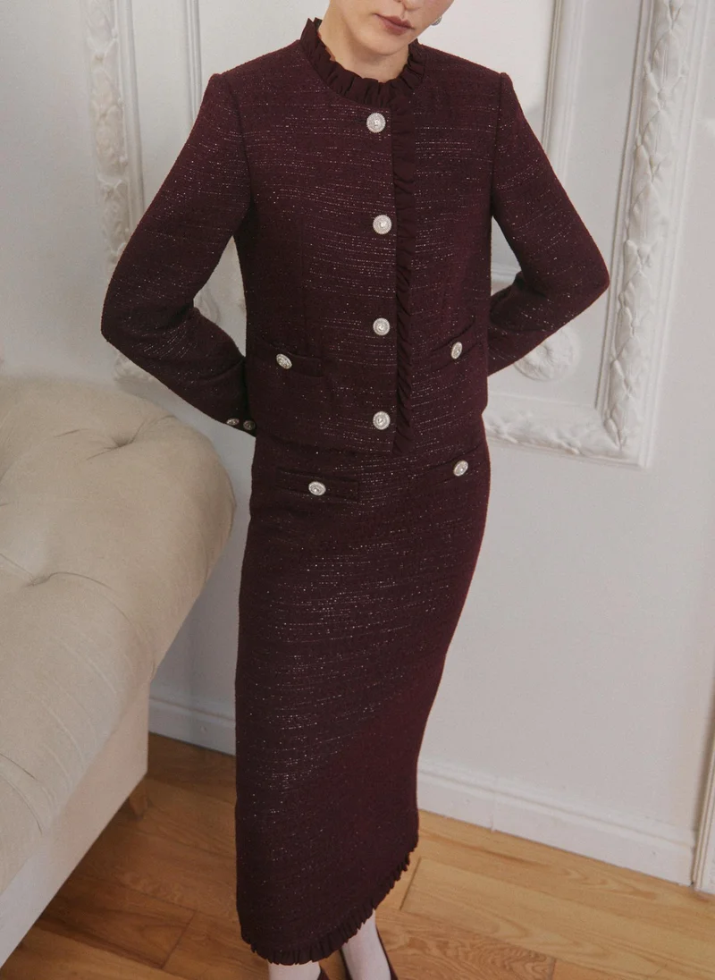 Lichi  Single-breasted tweed jacket with ruffles for Women | Best Price UAE