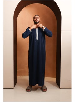 Yigo by Mariam Qamis Yacoub – Deep Navy Blue Hooded Men’s Qamis – Lightweight Zibda Fabric | Classic Omani Style Thobes  - Image 5