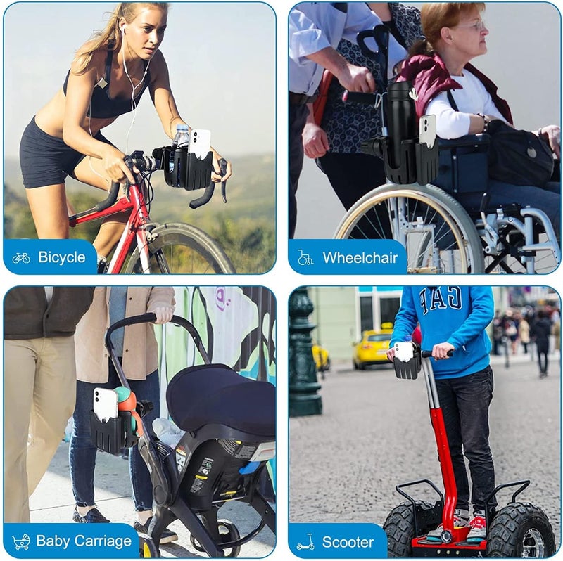 ELECDON Stroller Cup Holder with Phone Holder, 2-in-1 Universal Cup Holder with Phone Organizer, Fits Most Strollers, Bikes, Wheelchairs, Scooters, Black - Image 5