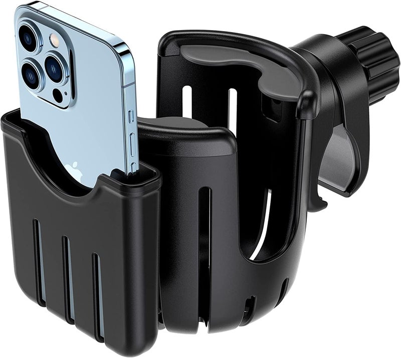 ELECDON Stroller Cup Holder with Phone Holder, 2-in-1 Universal Cup Holder with Phone Organizer, Fits Most Strollers, Bikes, Wheelchairs, Scooters, Black - Image 1