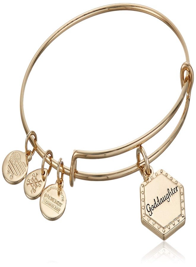 Alex and Ani Because I Love You Goddaughter Expandable Wire Bangle Bracelet for Women, There's No One Else Like Her Charm, Shiny Antique Gold Finish - Image 1