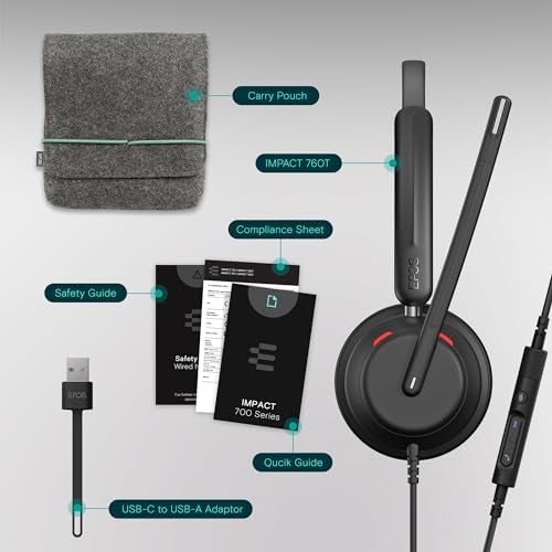 EPOS سماعة EPOS Impact 760T مزدوجة الجوانب سلكية للكمبيوتر مع ميكروفون مانع للضوضاء، معتمدة من Microsoft Teams، USB-C و USB-A، تحكم مدمج، صوت عريض للغاية، مثالية للمكتب والعمل عن بُعد - Image 5